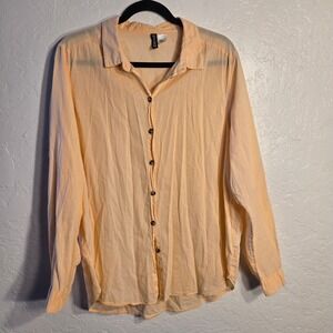 Divided Peach Linen Blend Long Sleeve Button Up Shirt Women's L lightweight